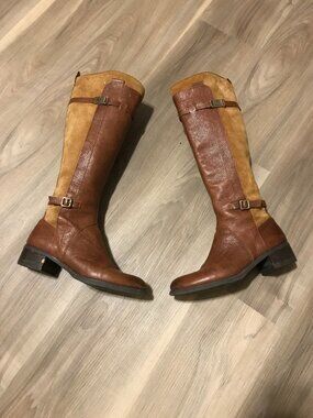 Etienne Aigner Ladies Colton Tall Riding Leather /Suede Tan Boots Size 6